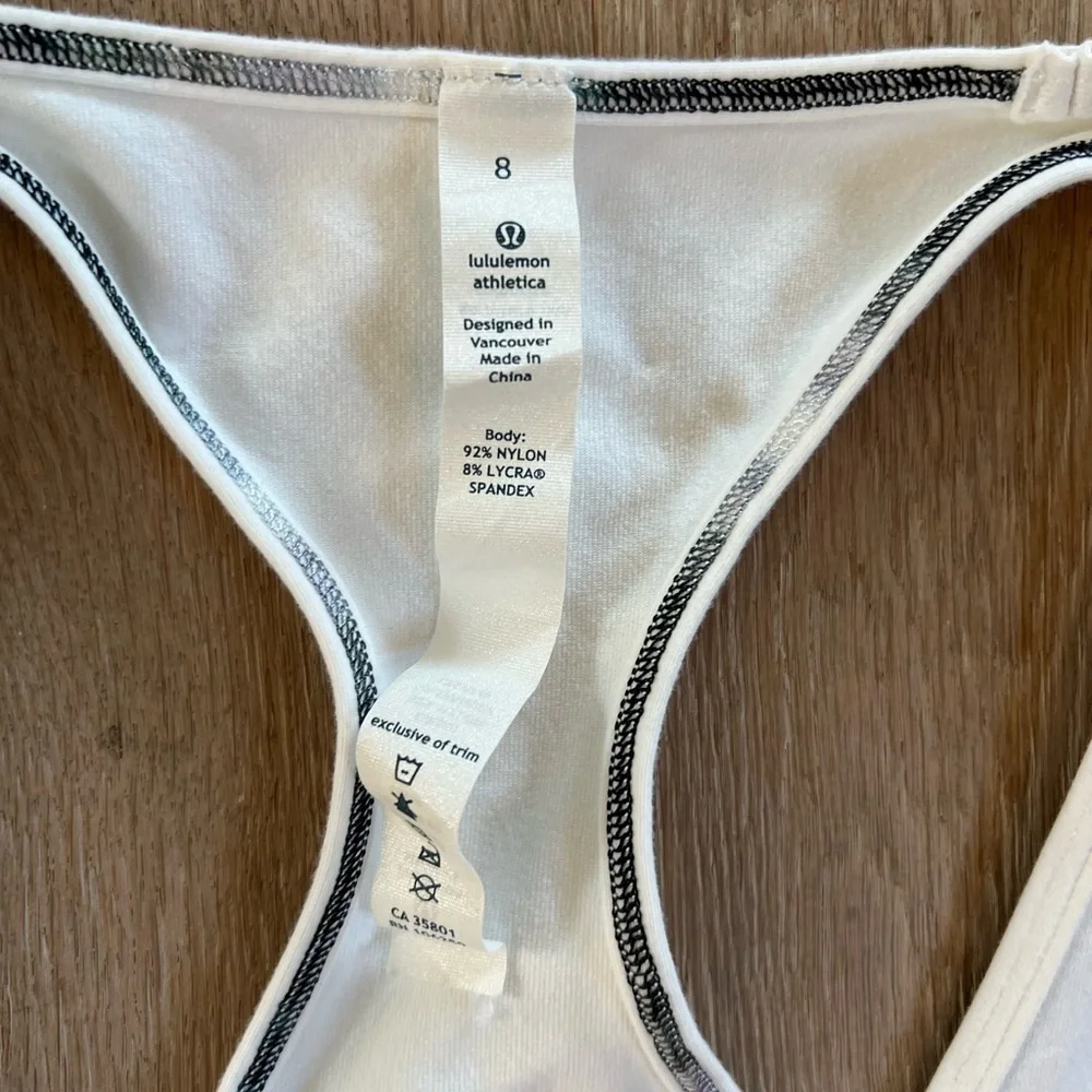 Lululemon White Racer Back Tank Top with Blue Text SXSW Austin